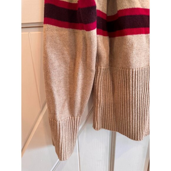 NWT Loft Tan Red Maroon Striped Ribtrim Mock Neck Sweater Womens Size Large - Picture 4 of 11